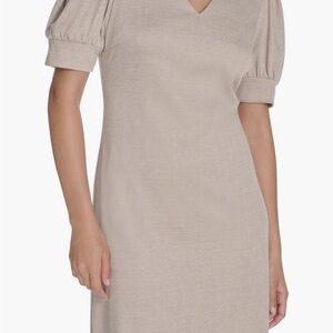 Tommy Hilfiger Beige Midi Dress with Puff Sleeves